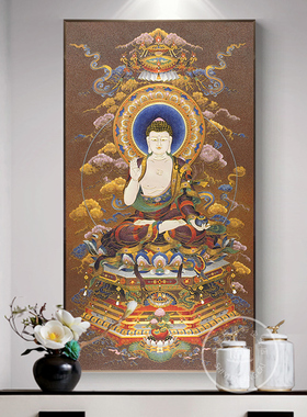 西藏掐丝珐琅画唐卡三宝佛之药师佛景泰蓝客厅玄关佛堂手工装饰画