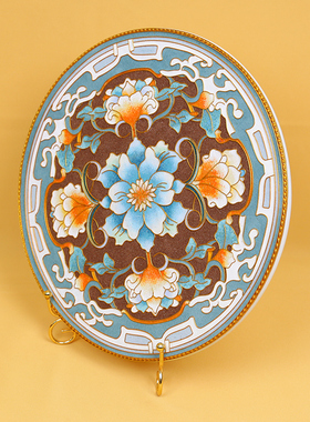 现代简约花卉瓷盘摆件掐丝珐琅彩入户玄关客厅坐盘景泰蓝手工礼品