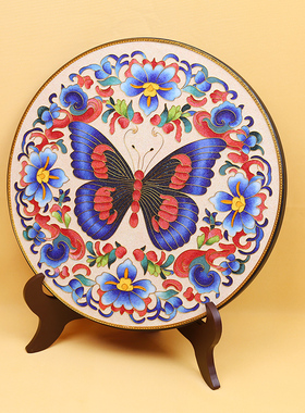 掐丝装饰礼品手工玄关彩蝶坐盘