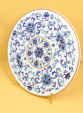 国风青花瓷盘摆件掐丝珐琅彩新中式玄关客厅坐盘景泰蓝手工艺礼品