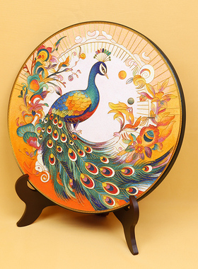 吉祥孔雀碳盘摆件掐丝珐琅彩新中式玄关客厅坐盘景泰蓝手工礼品