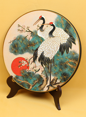 松鹤长春碳盘摆件掐丝珐琅彩新中式客厅玄关坐盘景泰蓝手工礼品