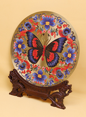 玄关客厅蝴蝶繁花祥纹铜盘中国风