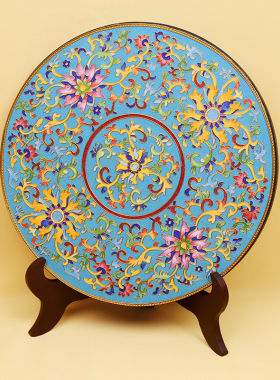 珐琅彩掐丝景泰蓝玄关牡丹坐盘