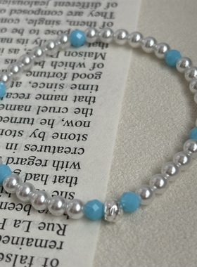 AYOUNG 4mm海盐蓝手串 冷白施家珍珠手链 春夏清冷感小众叠戴手饰