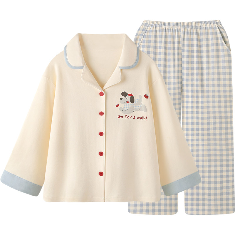 『吃番茄の狗』时尚卡通睡衣女春秋冬2026新款纯棉格纹家居服套装,淘宝优惠券,粉丝福利购,淘宝优惠卷