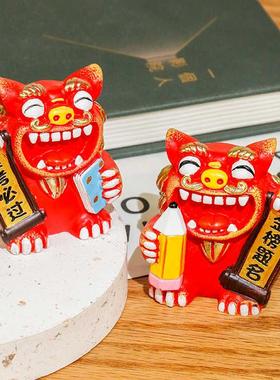 狮三百祝福升学原创风手绘摆件