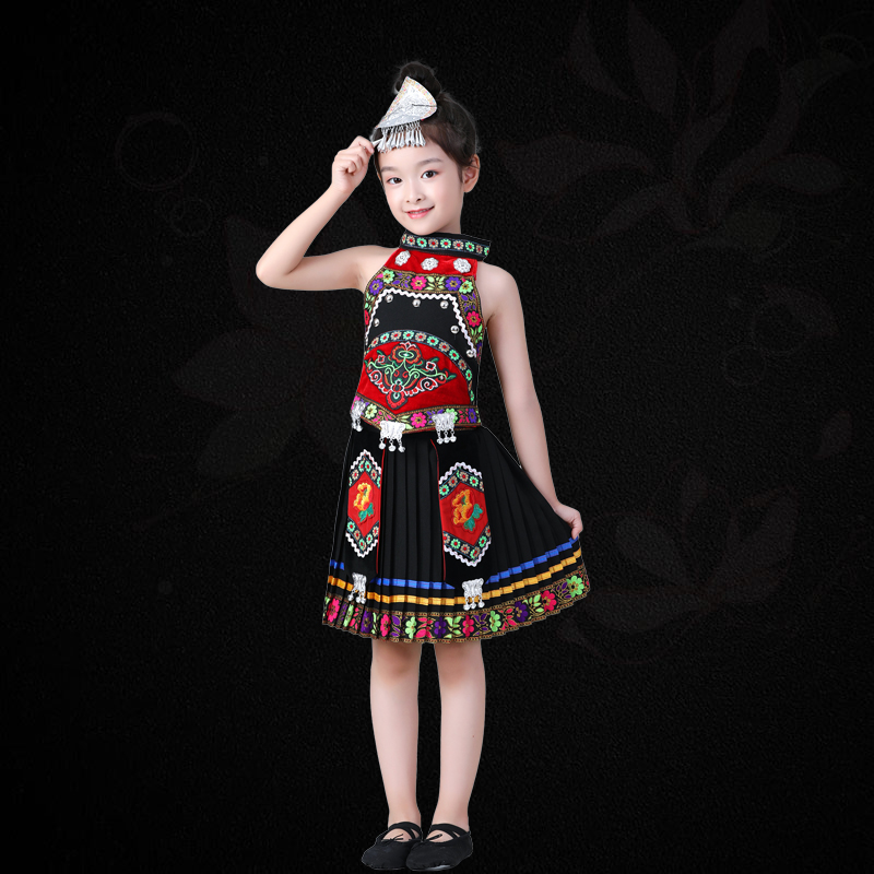 儿童少数民族苗族服装广西壮族瑶族女童侗族彝族土家族舞蹈演出服-图1