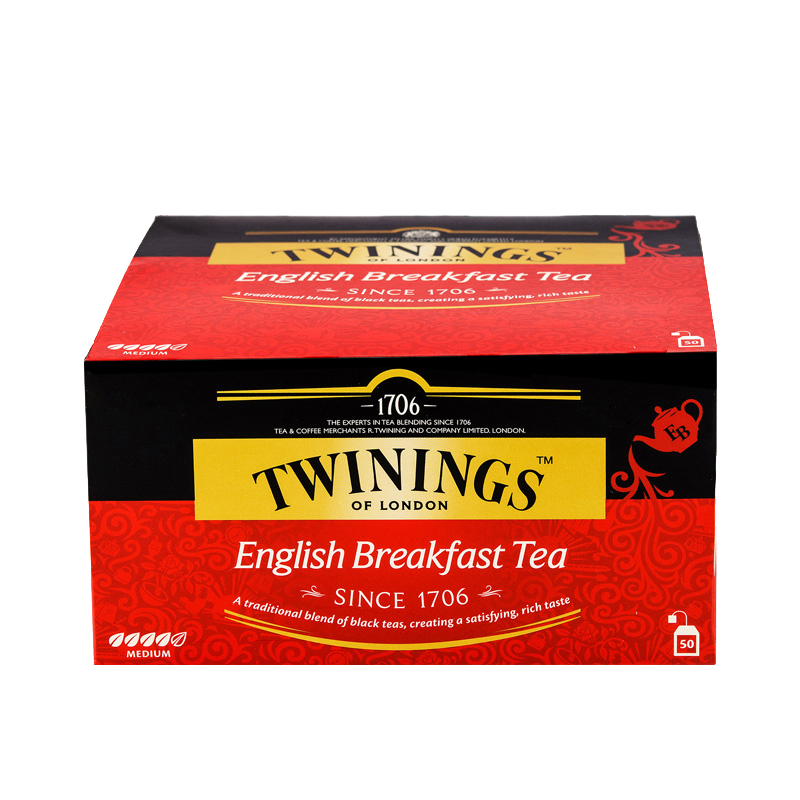 Twinings川宁红茶英式早餐50片进口独立袋泡茶自制阿萨姆奶茶专用