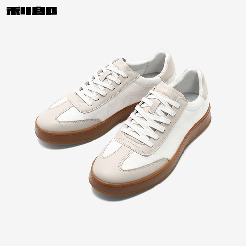 利郎官方 牛皮革板鞋男商务时尚印花2026春夏黑色平底休闲鞋子男 - 图1