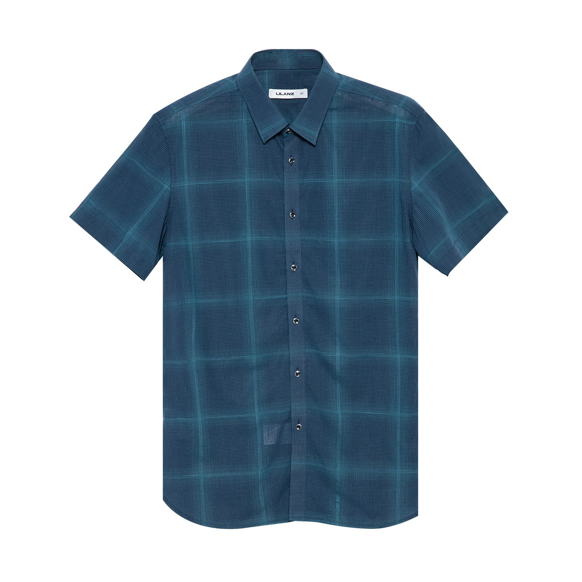利郎旗舰店短袖男士纯棉格子衬衫 利郎衬衫