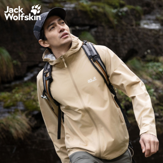 JackWolfskin ເສື້ອກັນຫນາວກາງແຈ້ງແບບອ່ອນໆທີ່ມີສາຍໃສ່ເສື້ອກັນຫນາວກັນນ້ໍາສໍາລັບຜູ້ຊາຍ A65807A