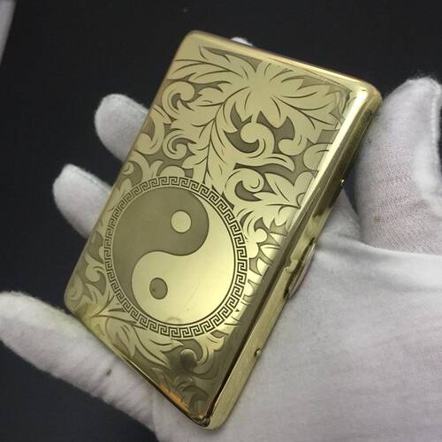 【祝融火具】双枪ZP黄铜正品烟盒图案定制原铜光板复古细烟12支装 - 图0