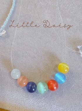 Little Daisy缤纷夏日多色猫眼多巴胺水色小蝴蝶颈饰透明锁骨项链