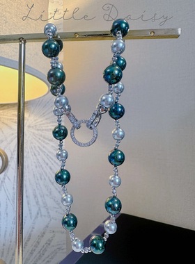 Little Daisy大溪地色偏光黑绿色珍珠华丽大气优雅气质黑珍珠项链