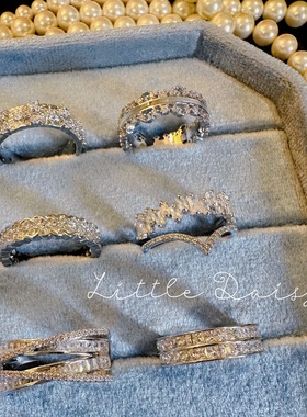 Little Daisy时髦贵妇超闪银色蕾丝 拉丝贝母气质开口可调节戒指