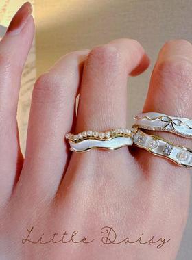 珍珠贝壳女士百搭玫瑰开口戒指