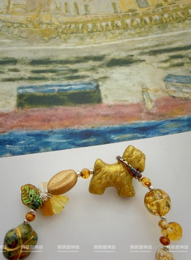 手作孤品 文艺复兴捷克琉璃小狗与吉他美好小众复古手链闺蜜礼物