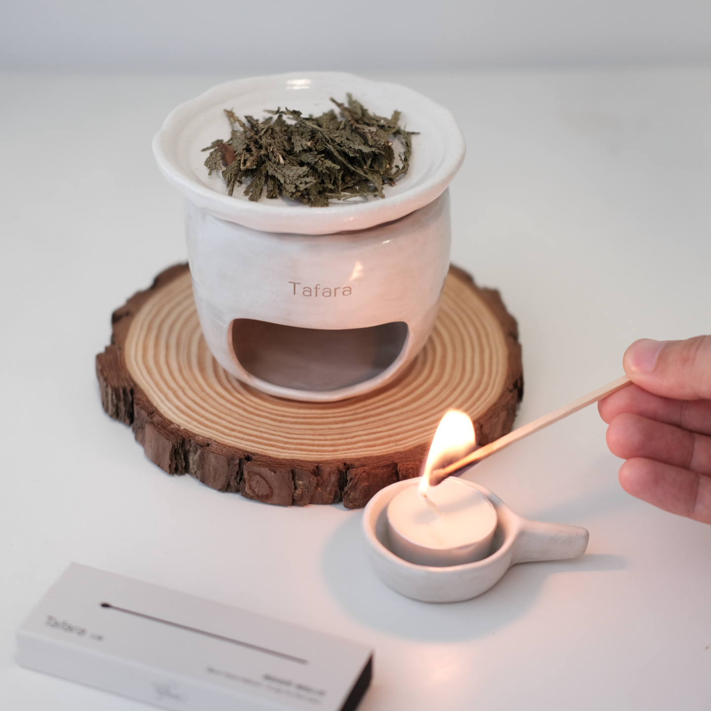 Tafara塔法拉粗陶手作烘烤白色香薰炉 可干烧 烤茶炉复古扩香炉 - 图1