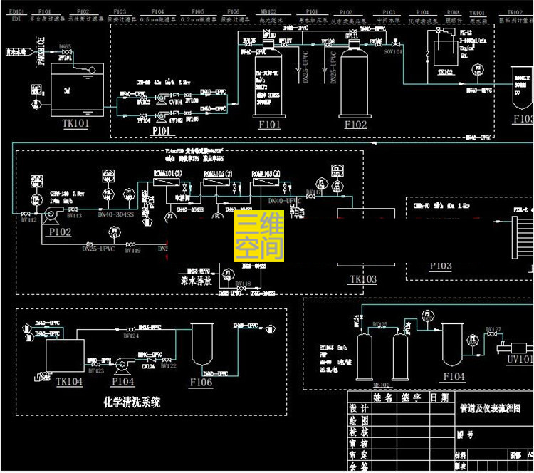 纯净水RO反渗透水处理设备净水机设备装置系统设计流程图CAD图纸 - 图2