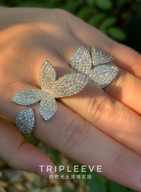 云卷云舒/手工微镶3A级轻奢重工豪镶开口戒指 小众高级两件包邮