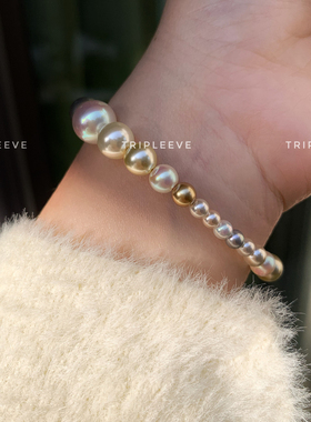 一眼万年！akoya糖果混色渐变珍珠手链925银可调节极光天女真多麻