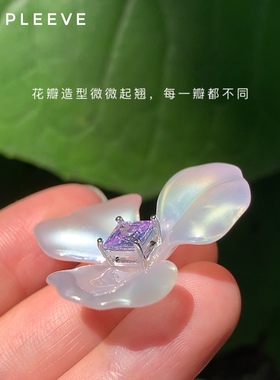 小苍兰/可拆卸珠光花瓣花蕊耳钉 双色淡彩宝紫黄一款两戴设计师