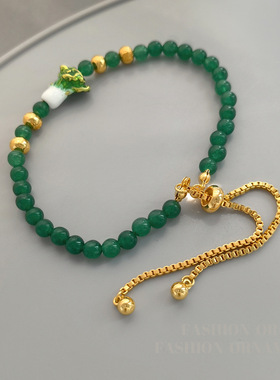 复古新中式小众白菜设计手串气质高级感绿色手链可调节手饰品