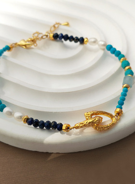 原创新中式海蓝色鲸落系列手链复古小众养殖珍珠手串个性手饰2613