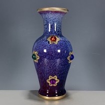 Overseas Reflux Antique Ancient Play Porcelain Wares old goods Qing Dynasty Gold Inlaid Precious Stones Jun Porcelain Kiln Change Vase Hem