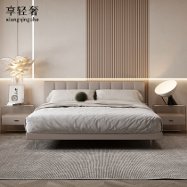 Genuine leather bed minimalist modern double peoples bed suspended bed lamp with master bedroom Wed Bed Nordic Fancy Light Lavish Soft Bed