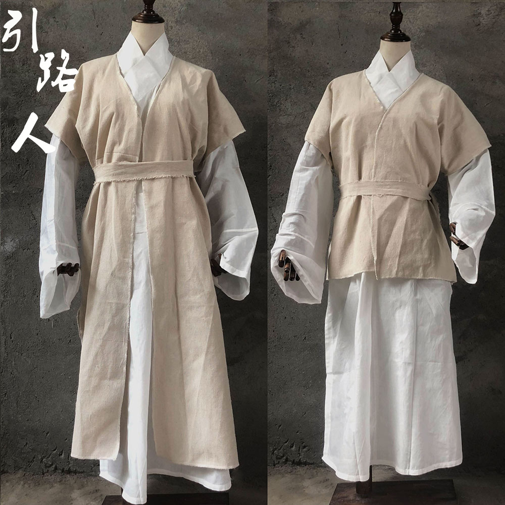 亚麻长款孝衣麻衣孝服短款披麻戴孝服丧服孝子麻衣套装殡葬丧事用-图0