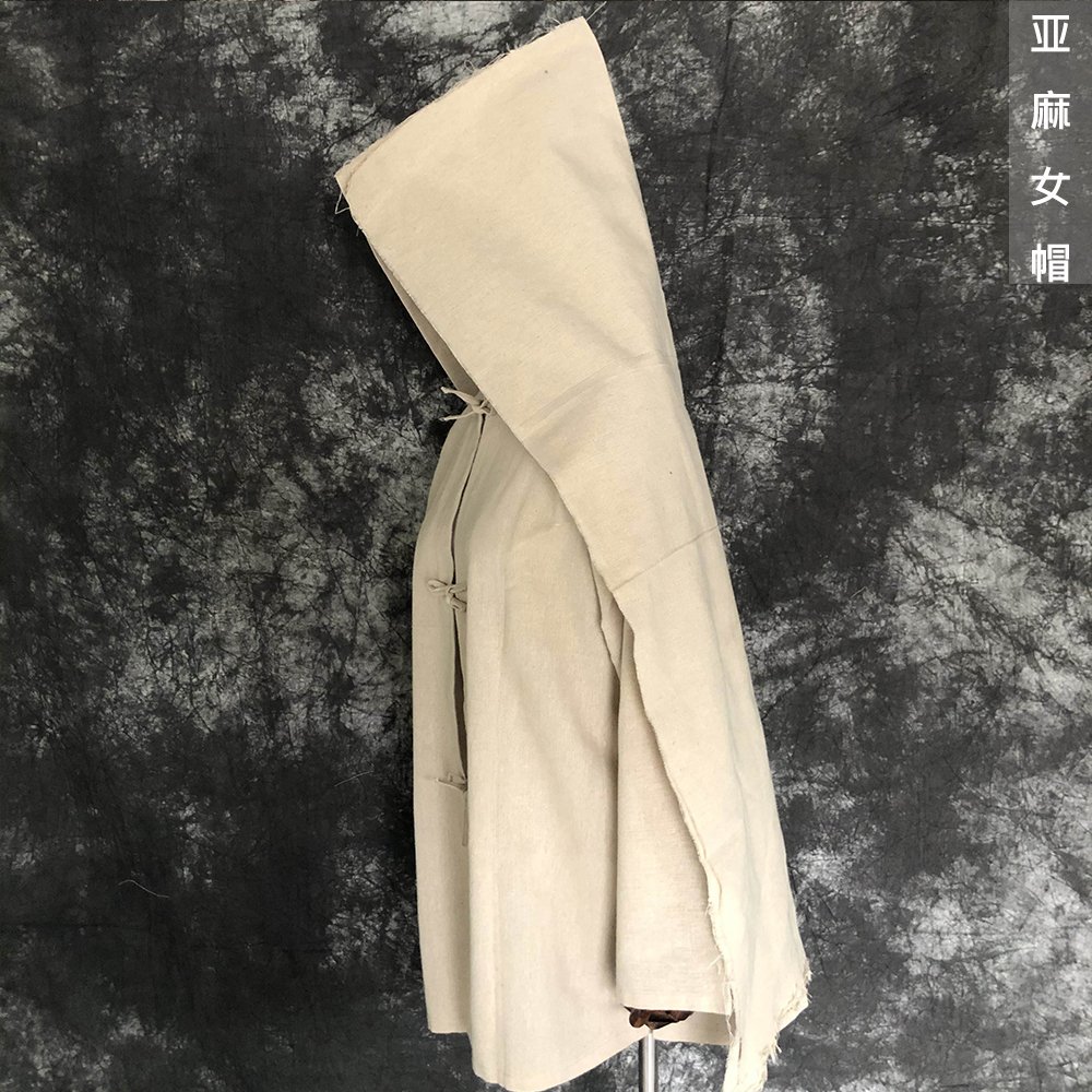 对襟孝服麻布衣服长袖圆领系带披麻戴孝男女丧服仿亚麻布料包邮 - 图2