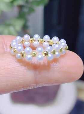 编织戒指，极光3-4mm天然淡水ak 配s925银镭射球