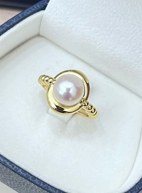 s925银海水澳白珍珠戒指，13-14mm近圆海水澳白珍珠