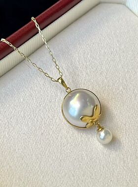 18k海水马贝珍珠吊坠，15-16mm海水马贝珍珠基本无暇，送纯银链子