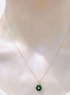 18K金配孔雀石，碧玺，青金石小花吊坠