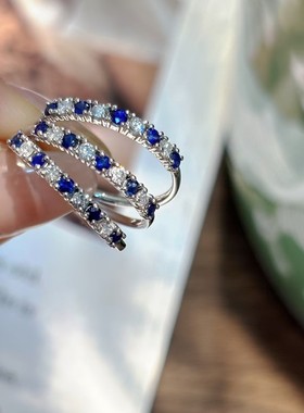 PT950蓝宝石排戒，高品质蓝宝石搭配晶莹剔透，附权威证书