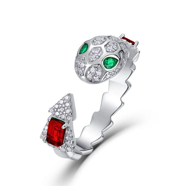 New personalized spirit snake cultivation color treasure set S925 silver inlaid cultivation emerald snake-shaped necklace ring for women