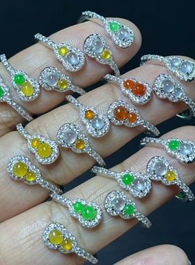 s925银镶天然翡翠缅甸料白冰戒，蛋面透亮