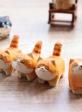 实木解压卡通桌面胖猫橘猫摆件