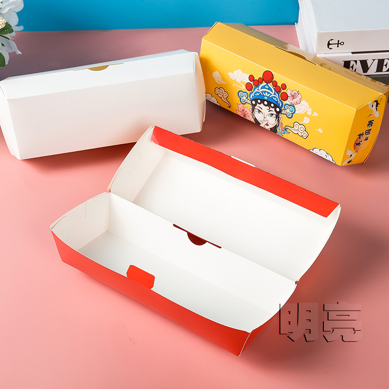 包邮免折成型热狗盒三明治盒食品纸加厚白卡纸烤地瓜烤红薯盒防油 - 图1