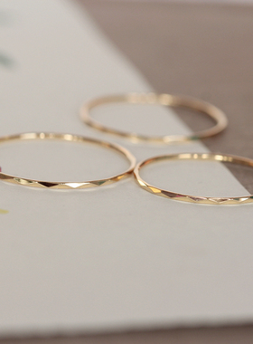 现货无折韩国纯14K金纤细素金指环 菱花刻面虽细但闪戒指似有若无