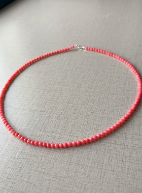 天然色粉宝石尖晶细锁骨链女简约多圈层时尚银项链轻奢姗胡颈链