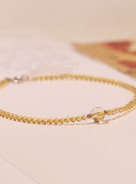 天然巴西黄水晶极细手链女招财转运珠小众设计简约圆珠黄色脚链