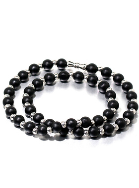 黑玛瑙银圆珠项链男女易洋千玺款