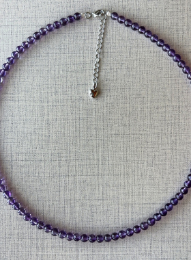 天然巴西乌拉圭紫水晶圆珠项链女锁骨链轻奢气质颈链时尚简约通勤