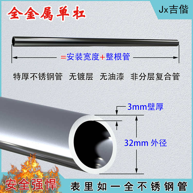 墙体单杠打孔固定成人儿童室内吊环健身家用引体向上杆不锈钢秋千-图2