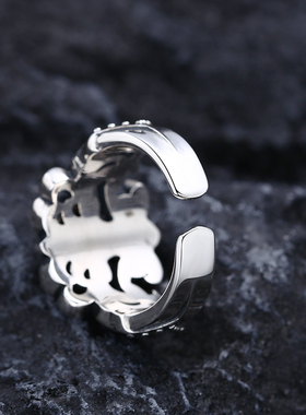 男S925纯银复古燕尾花开口戒指