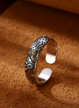 男女S925纯银复古上帝之眼戒指